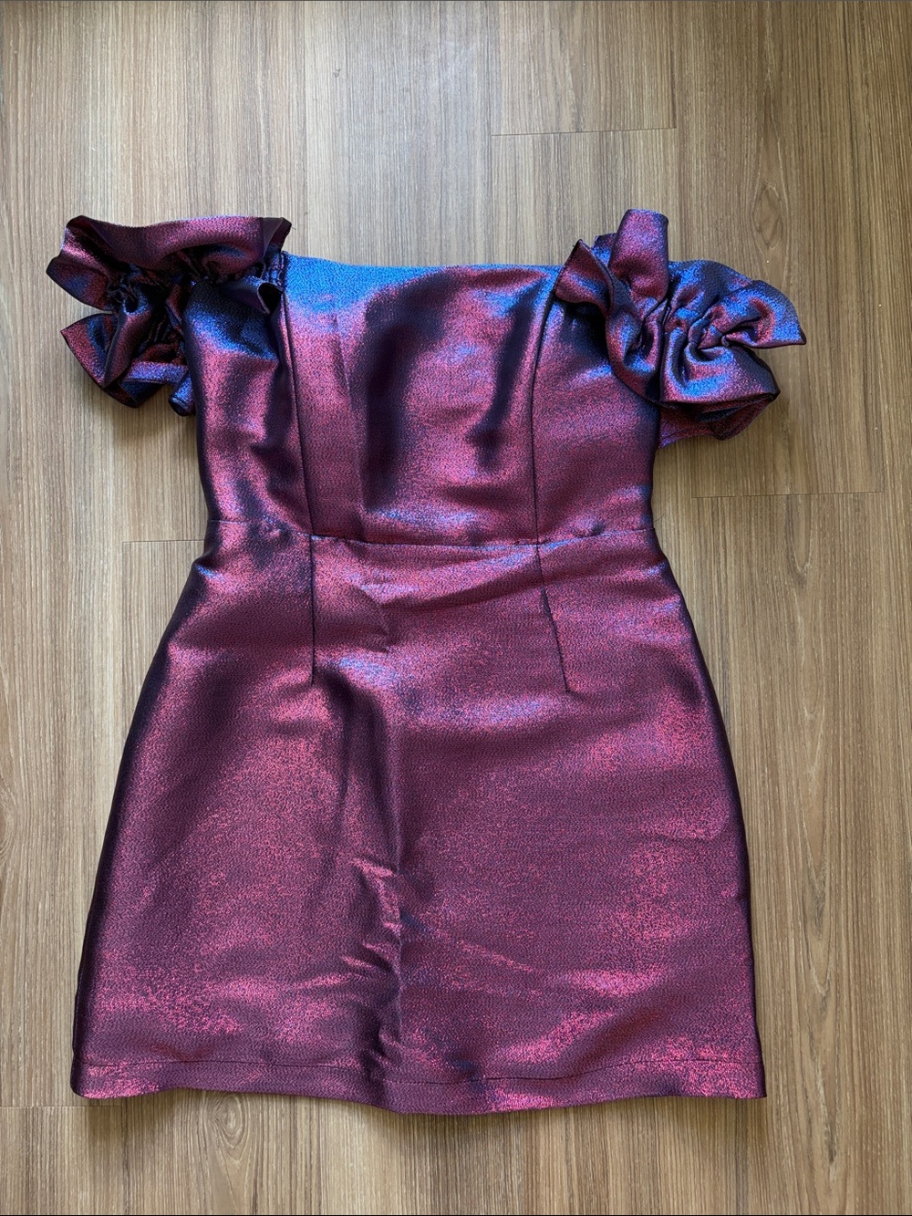 DO+BE Girls' Shimmer Wine Off-Shoulder Mini Dress